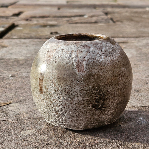 Small Crackle moonjar lichen glaze vase 1